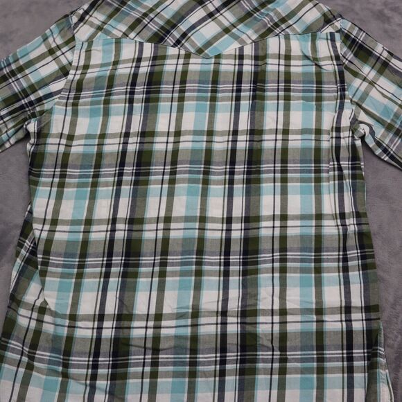Old Navy Shirt Mens M Blue Green Plaid Pearl Snap Western Fit Button Up Dress - Picture 14 of 16
